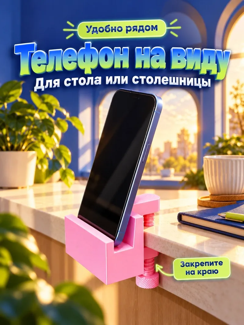 Настольный держатель для телефона с зажимом